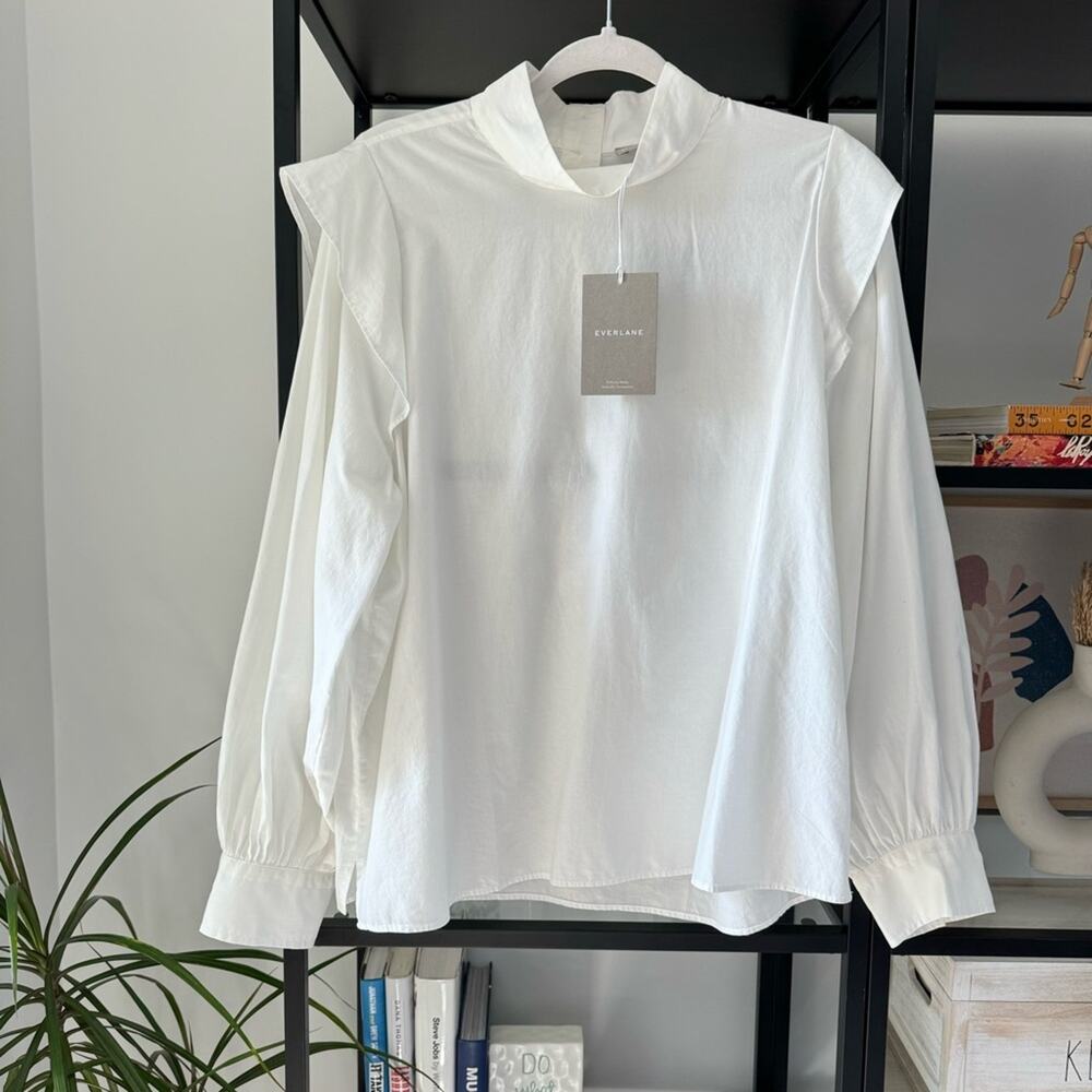 Everlane The Wing-Shoulder White Mockneck Long Puff Sleeve Pullover Top Size 14 - Picture 5 of 14